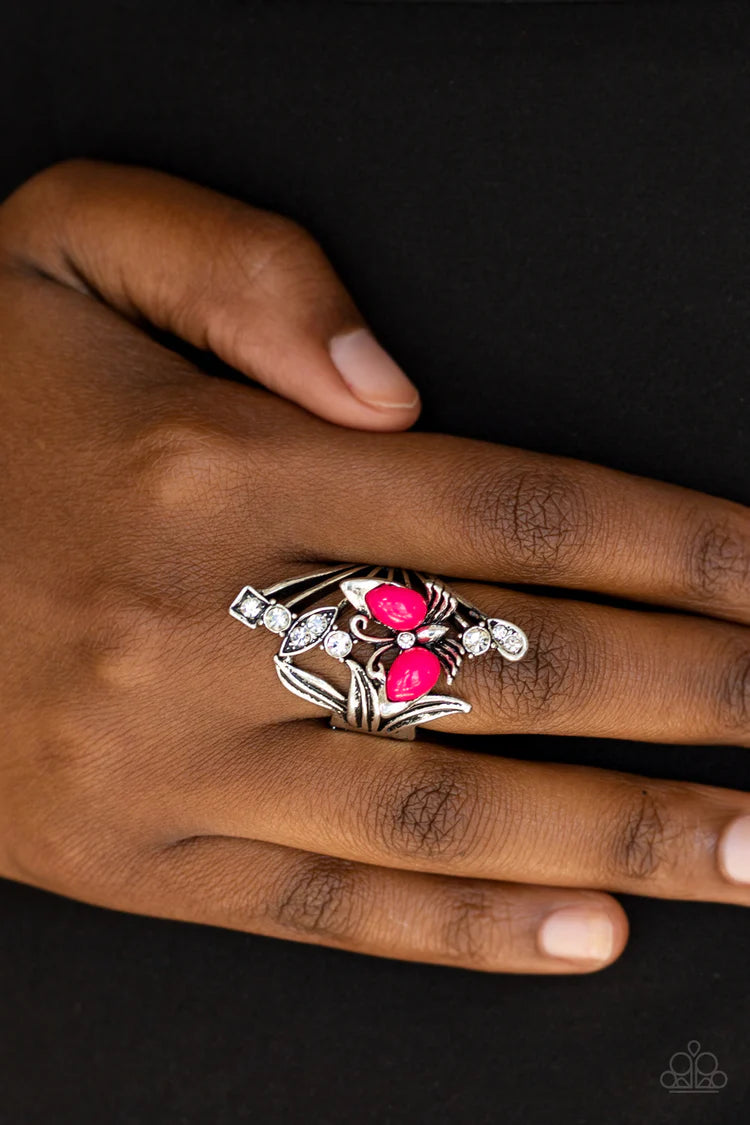 Beautiful In Butterflies - Pink Ring - Paparazzi