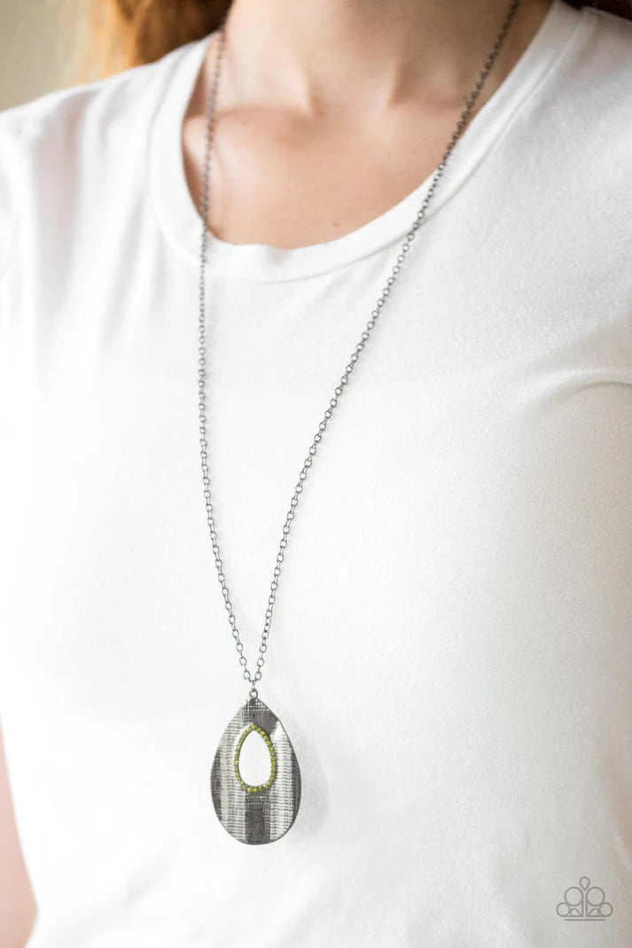 Stop, TEARDROP, and Roll - Green Necklace - Paparazzi