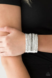 Rhinestone Rumble - White Bracelet - Paparazzi