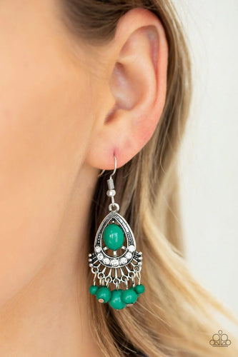 Floating On HEIR - Green Earrings - Paparazzi