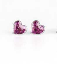 Load image into Gallery viewer, Starlet Shimmer - Kids Glitter PINK Heart Earrings