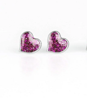 Starlet Shimmer - Kids Glitter PINK Heart Earrings