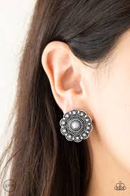 Foxy Flower Gardens - Silver CLIP-ON Earrings - Paparazzi