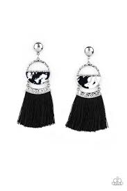 Tassel Trot - Black Earrings - Paparazzi