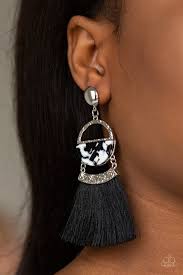 Tassel Trot - Black Earrings - Paparazzi