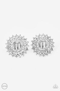 Buckingham Beauty - White Earrings - Paparazzi (Clip-On)