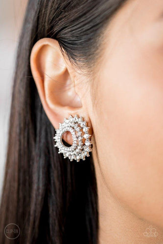 Buckingham Beauty - White Earrings - Paparazzi (Clip-On)