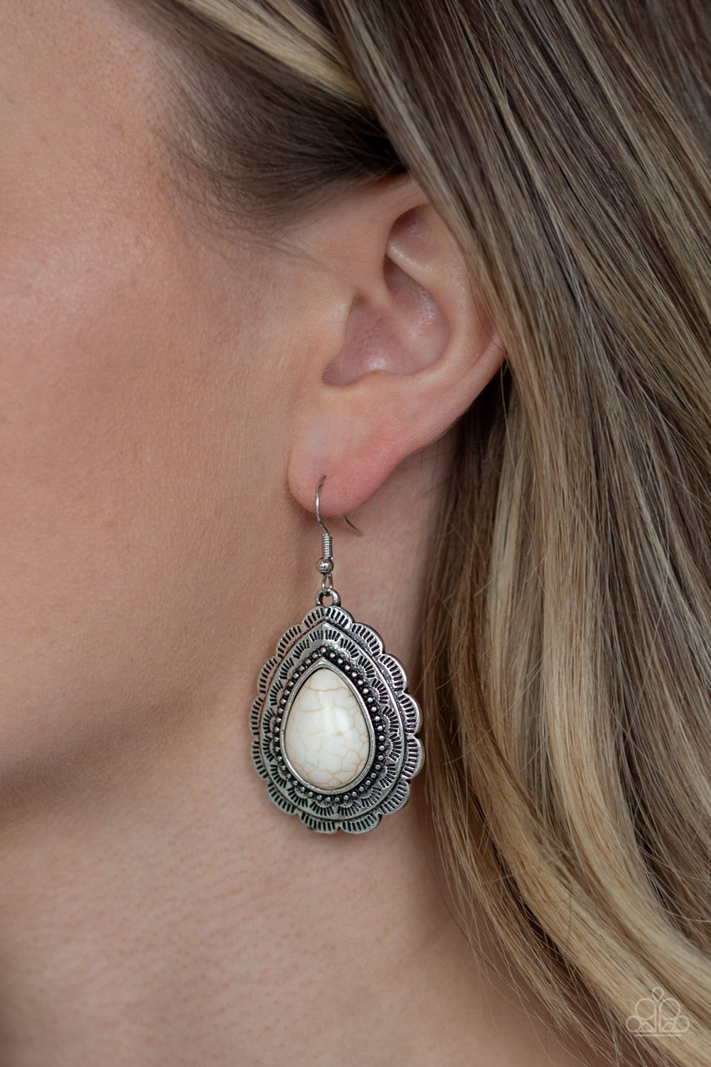 Mountain Mover - White Earrings - Paparazzi