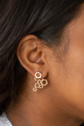 Six-Sided Shimmer - Gold Earrings - Paparazzi