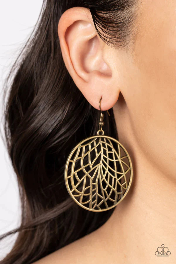 Fractured Foliage - Brass Earrings - Paparazzi