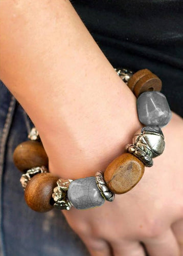 WOOD You Walk With Me - Brown/Grey Bracelet - Paparazzi