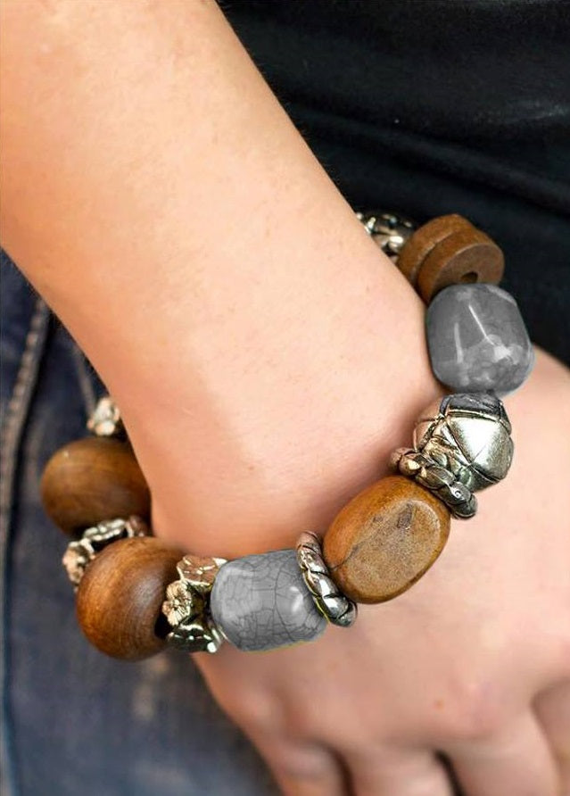 WOOD You Walk With Me - Brown/Grey Bracelet - Paparazzi