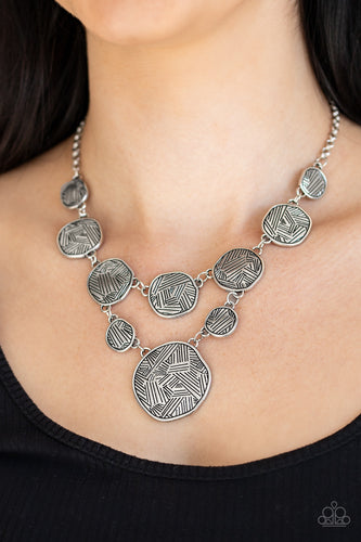 Metallic Patchwork - Silver Necklace - Paparazzi