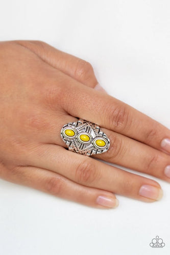 Mayan Motif - Yellow Ring - Paparazzi